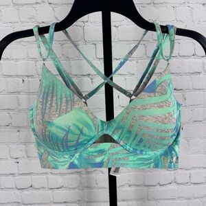 PINK Victoria's Secret Gray Tropical Bonded Scoop Push Up Bra Size Small DD